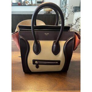 Celine Tri-Color Leather and Suede Micro Luggage Tote